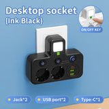 EU Plug Socket 4 Sockets Power Strip With 2 USB Type-C Port Without Extension Wall Charger Adapter For Home Offices