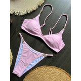 10 Colors V Neck Rhinestones Bikini Female Swimsuit Women Swimwear Padded Bather Bathing Suit Swim Two-pieces Bikini set K8138
