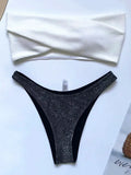 Sexy Sparkling Shiny Ribbed Bandeau Bikini 2025 Women Swimsuit Female Swimwear Two piece Bikini Set Triangle Bathing suit Swim