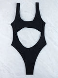 Sexy Hollow Out Thong Bikini 2026 Women Black Red Ribbed Backless Tummy Cut Out One Piece Swimsuit Beach Bathing Suit Swimwear