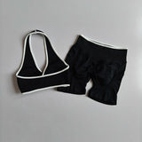 2pcs Women's Seamless Push-up Sports Vest Bra Set with High Elastic Hip Lifting Shorts for Running Aerobics Yoga