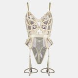 Toucheart Lace Sexy Skinny Babydoll Bodysuit Embroidery Erotic Private Adult Suit Solid Color Patchwork High Waisted Sexy Set