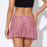 Summer Women Mini Skirts Floral Lace Sheer Elastic Waist A-line Skirt for Beach Vacation Club Cover-ups Streetwear