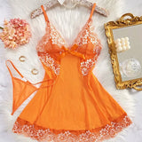 Sexy Nightgown Women Sleepwear Dress Sling Elegant Costume Embroidered nightdress Pajama Set With Thongs Baby Doll