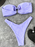 Wrinkled Fishnet Strapless Bandeau Bikini Women Swimsuit Female Swimwear Two-pieces Bikini set High Cut Bather Bathing Suit Swim