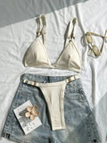 Splicing Ribbed High Cut Ring Mini Micro Bikini Women Swimwear Female Swimsuit Two-pieces Bikini Set Bathing Suit Swim Beachwear