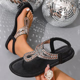 Luxury Rhinestone Clip Toe Sandals Women Summer Plus Size Slip On Flat Sandles Woman Soft Sole Non Slip Beach Sandalias Mujer