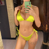 Sexy Satin Halter Brazilian Padded Bikini Female Swimsuit Women Swimwear Two-Pieces Bikini Set Bather Bathing Suit Swim V4966S