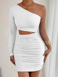 Fashion Sexy Dress Slanted Collar Single Shoulder Sleeves Hollow Slim Fit Sexy Dresses Skinny Slim Elegant Party Mini Dresses