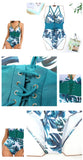 Sexy One Piece Swimsuit Swimwear Women Leaf Print Patchwork Hollow Cross Straps Backless Beachwear Bathing Suit Banadores Mujer