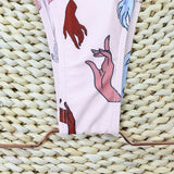2026 New Sexy One Piece Swimsuit Swimwear Women Deep V-neck Backless Hands Print Large Bowknot High Waist Beachwear Bathing Suit