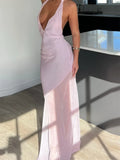 Women's Summer Dress Dot Print Backless Halter Slim Fit Long Dress with Scarf Party Elegant Dresses