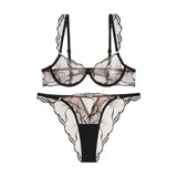 Sexy French Minimizer Bra Ultra Thin Embroidery Lace Large Bust Full Coverage Wireless Lingerie Set CA Delivery MOYISU 32-38-ABC
