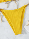 Sexy Rib Texture Triangle String Bikini Set Women Push Up Padded Thong Swimsuit Female Cut Out Bathing Suit Swimwear Biquini