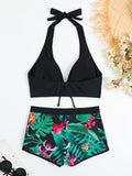 Halter Bikinis 2026 Women Printed Swimsuit Shorts High Waist Swimwear Female Bathers Swimming Bathing Suit Summer Beachwear