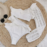 One Piece Swimsuit Sexy Long Sleeve Tropical Print Swimwear Women Bandage Monokini Hollow Out Bathing Suit String Beachwear 2023