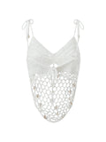 Women Sleeveless Tie Shoulder Strap Asymmetric Hem Camisole Solid Color Crochet Cami Tops Summer Crop Tops