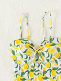 2026 New Yellow Fruit Print Bikini Suspender Backless Sexy One Piece Swimsuit High Waist Hollow Out Beach Vacation Bathing Suit