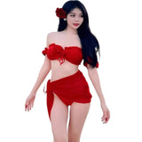 New High-end and Sexy European and American Retro Red Bikini Split Swimsuit for Women with Chest Pads, Pure Desire