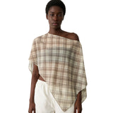 Women Loose Boat Neck Irregular Coverup Tops Casual See Through Shrug Solid Color Sheer Mesh Poncho