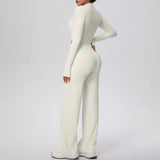 2 Pcs Women's Seamless Yoga Set Long-sleeved Wide-leg Pants Tracksuit Fitness Sports Set High-waisted Hip-lifting Slim-fit Suit