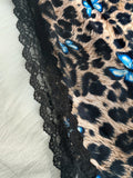 Women Leopard Print Lace Nightgown V Neck Cami Sleepwear Adjustable Spaghetti Strap Side Slit Lounge Dress