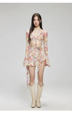 Bikinis Set Swimsuit Women Sweet Floral Prints Summer Girlish Sexy Ruffles Korean Style High Waist Swimwear Fashion Beach Wear