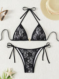 Embroidery Mesh Lace Halter High Cut Bikini Female Swimsuit Women Swimwear Two-pieces Bikini Set Bather Bathing Suit Swim Beach