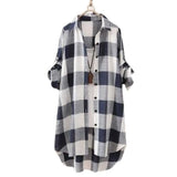 Long Sleeve Lapel Oversized Shirts Women Shirt Plaid Print Irregular Hem Single-breasted Soft Breathable Lady Long Top