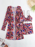 New Sexy 3 Pieces Suit for Women Neck Hanging Bikini Set+Cover-up Swimwear Sunproof Tankini High Waist Shorts Swimsuit Beachwear