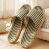 Janpanest Style Cotton Linen Slippers For Womeen Men Leisure House Shoes Striped Style Anti-slip Couples Home Breathable Slides