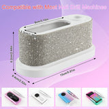 Nail Drill Machine Holder with White Rhinestones, 8 Holes Nail Drill Bit Holder, Nail Efile Stand and Organizer Storage Box Case