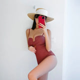 New One-piece Swimsuit Women Japan and South Korea Twist Bag Sexy Big Breasts Gathered Swimsuit