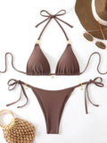 Halter Triangle String Bikinis 2026 Women Sexy Swimsuit Solid Stars Swimwear Female Bathers Bathing Swimming Swim Suit