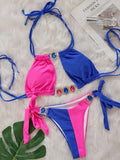Splicing Halter Jewelled Diamond Bikini 2025 Women Swimsuit Female Swimwear Two Pieces Bikini Set Hollow Out Bathing Suit Swim