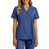 Top For Women Soft V Neck Open Front Scrub Tops Stretchy Short Sleeve Side Tie Shirts ropa de mujer