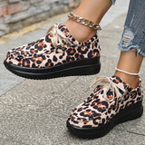 Fashion Leopard Print Platform Sneakers Women Plus Size 43 Lace Up Thick Sole Casual Shoes Woman Non Slip Sport Walking Shoes