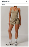 Summer Tennis Dress Women Sleeveless V Neck Slim Skirt Pleate Twisted Design Crossed Hollow Out Sports Yoga Golf Skirt Badminton