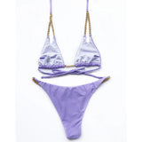 7 Colors Sexy Halter Bikini Female Swimsuit Women Swimwear Two-Pieces Bikini Set Metal Chain Bather Bathing Suit Swim Lady V2362