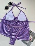 sexy triangle metallic bikinis sets three pieces with mini skirt bathing suit beach wear women thong bikini swimsuits biquini