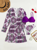 3 Pieces Push Up Bikinis 2026 Women With Kimono Beach Printed Swimsuit Sexy Swimwear Female Bathers Bathing Swimming Swim Suit