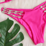 3 Colors Sexy Bikini Women Rhinestone Chain Swimwear Swimsuit Halter Bikinis Set Bathing Suit Beach Holiday Bikini Luxe Female