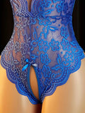 Blue Adult Erotic Lingerie Women Body Suit Crotchless Sexy Pajamas Babydoll Dress Open Sexy V-neck Hot Underwear Desire Set