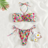 Sexy Floral Printed Halter Lace Up Bikini Female Swimsuit Women Swimwear Two-pieces Bikini set Bather Bathing Suit Swim K5026