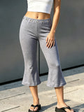 Womens Summer Cropped Pants Mid Rise Flare Trousers Stylish Casual Leg Pants with Silver Eyelet Capris