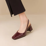 NASBAVI Vintage Womens Square Toes Pumps 6CM Chunky Heels Slingback Sandal Shoes Ladies Summer New Woman Lady Female Sandals