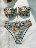 S - XL Leopard Bandeau Bikini Female Swimsuit Women Swimwear Two-pieces Bikini Set Strapless Bather Bathing Suit Swim Beach Wear