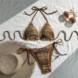 Printed Halter Bikini Women Swimwear Female Swimsuit High Leg Cut Padded Bather Bathing Suit Swim Two-pieces Bikini set K8119