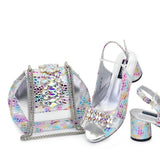 Doershow  African fashion Italian Shoes And Bag Sets For Evening Party With Stones SILVER Italian Handbags Match Bags! HFG1-1