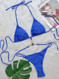 Halter Rhinestone Diamond Bikini Women Micro Thong Swimwear Female Swimsuit Two Pieces Bikini Set Satin Bathing Suit Swim Lady